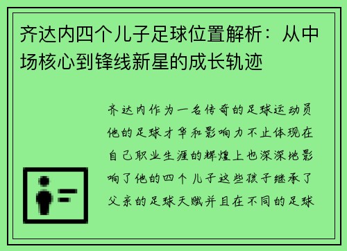 齐达内四个儿子足球位置解析：从中场核心到锋线新星的成长轨迹